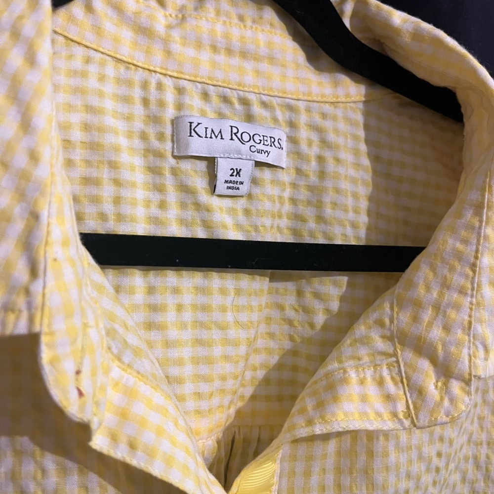 Yellow Gingham Sleeveless Button Down Shirt - Picture 2 of 2
